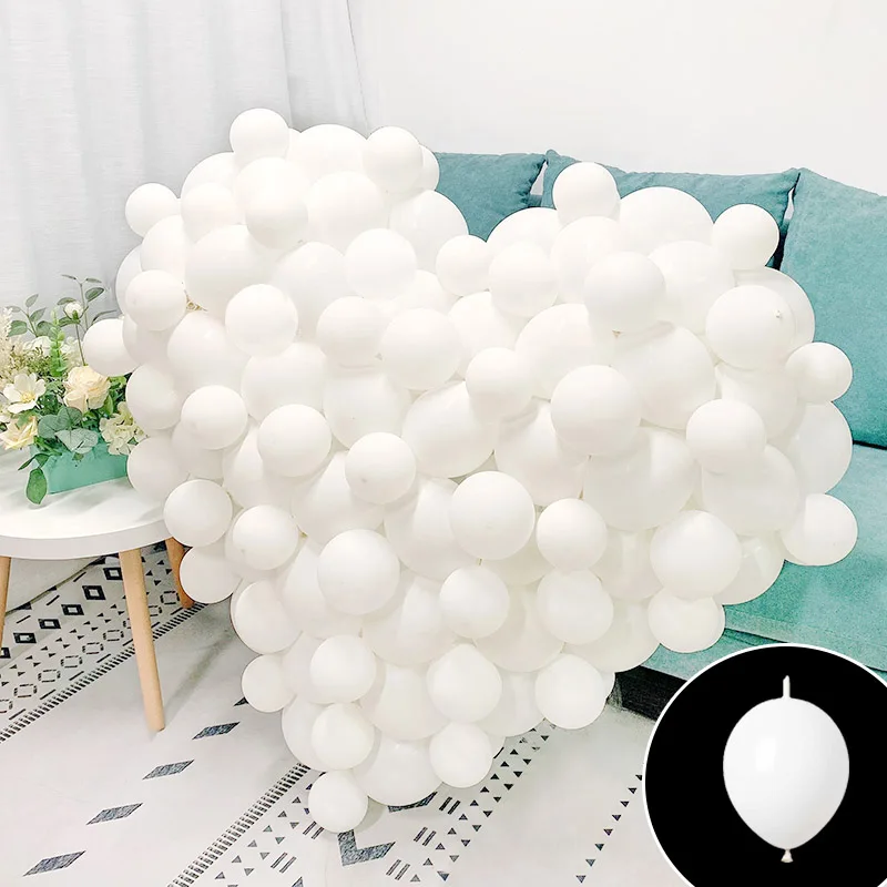 50Pcs White Link Balloons for Birthday Decoration 6inch Linkable Latex Balloons for Birthday Wedding Baby Shower Party Decor