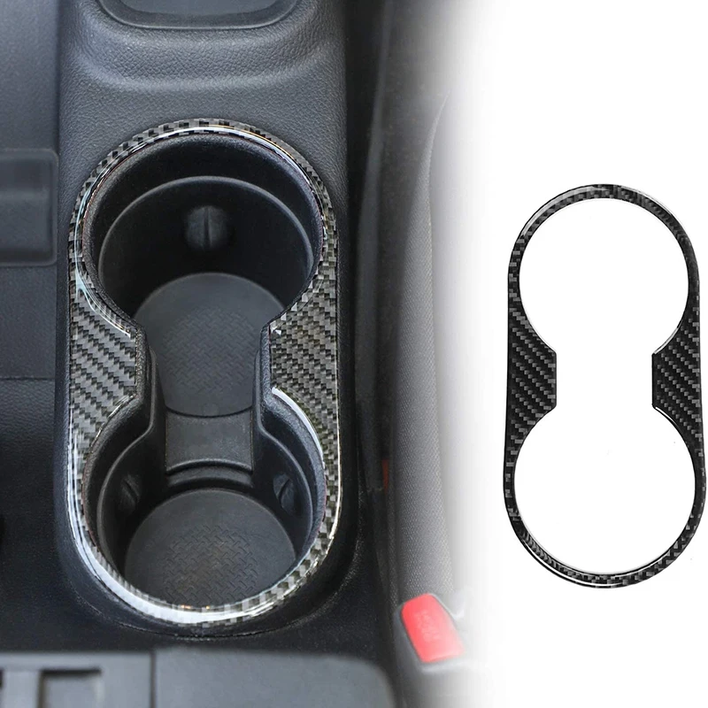 Front Water Cup Holder Trim Cover For Jeep Wrangler JK JKU & Unlimited 2011-2017, Interior Decor Carbon Fiber