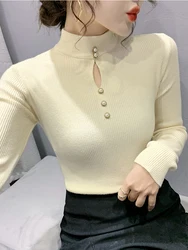 Autunno Inverno Pullover Donna Maglioni scavati Manica lunga Mezza collo alto Maglione femminile Slim Maglieria coreana Top 2024