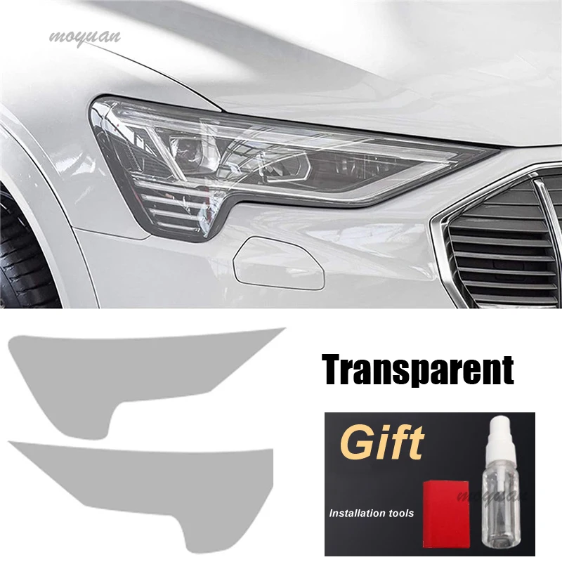 2PCS For Audi Etron 55 Quattro 2019 2020 Exterior Accessories LH RH Car Headlight Film Transparent Black TPU Sticker Perfect Fit