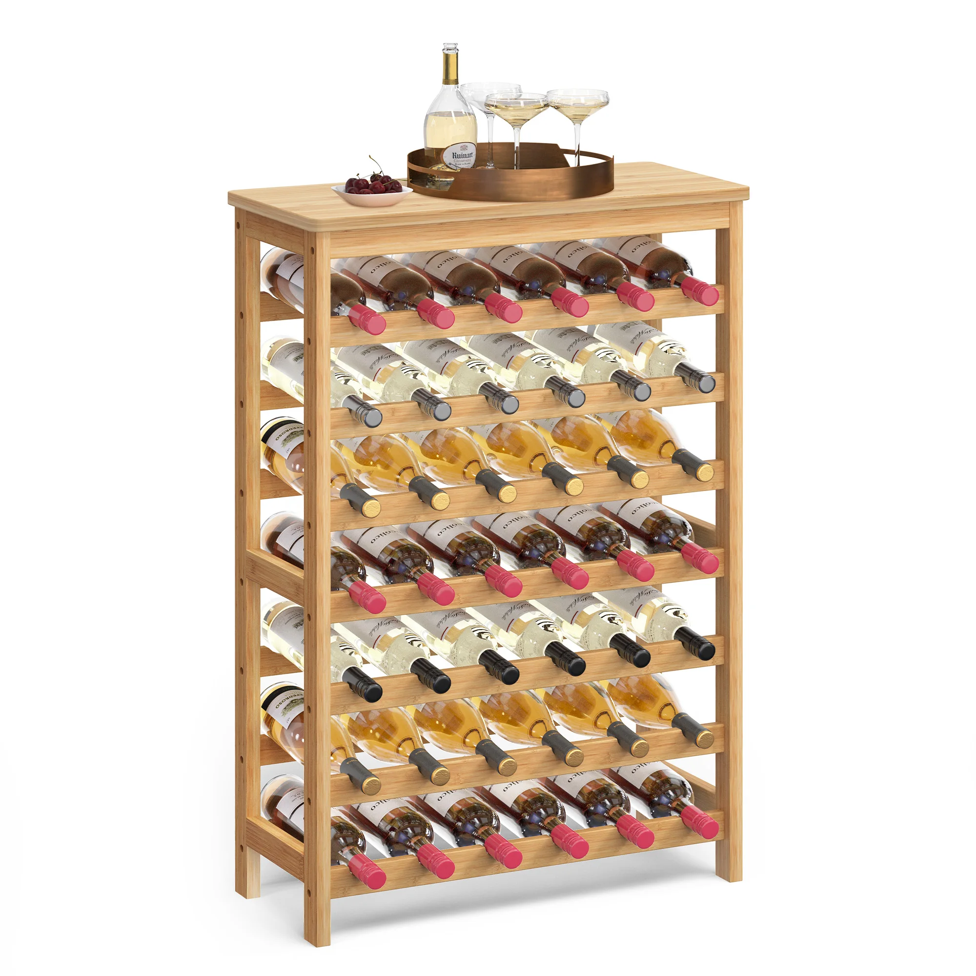 SONGMICS-Cremalheira de vinho com mesa, prateleiras de armazenamento de vinho de 7 camadas, exibição de piso, 42 garrafas