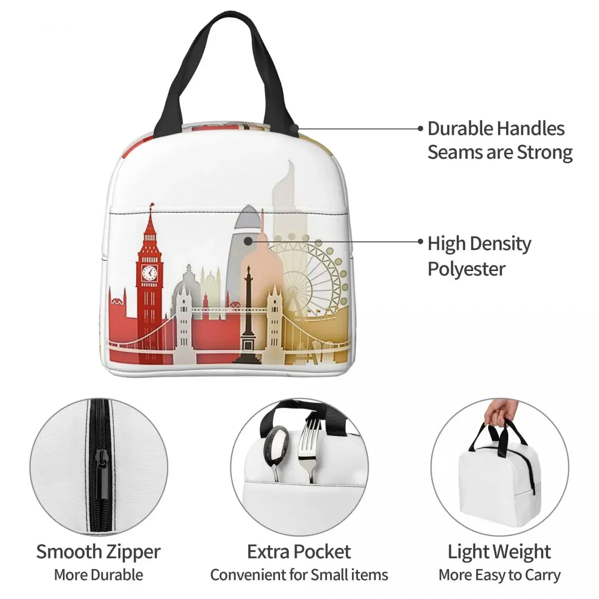 London Insulated Lunch Bag for Kids School Cooler Thermal Food Box Tote Portable Lunch Boxes Container view 4