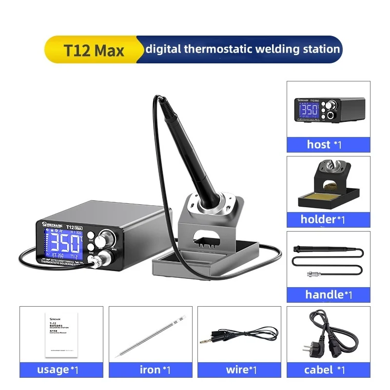 

Mechanic T12 MAX Digital Soldering Station Kit Temperature Control Fast Heating Anti-Static Design for PCB BGA Reballing Repair