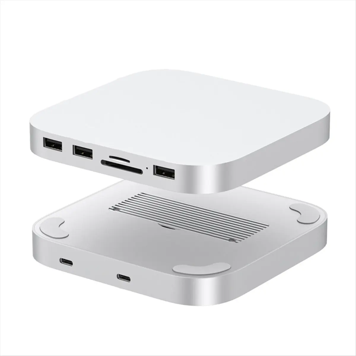 A46U For Mac Mini USB C Hub with M.2 SSD Enclosure for Mac Mini M4/M4 Pro Stand Type-C Dock Station USB3.2 SD/TF4.0 MC25