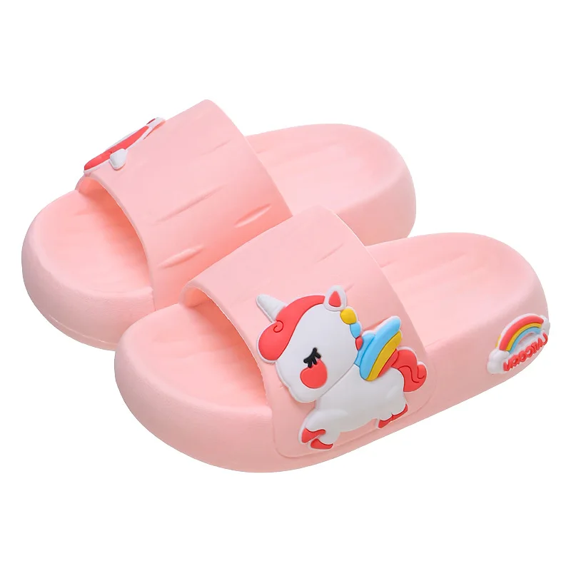 2023New Kids Home Shoes Baby Girls Slippers for Children Cartoon Unicorn Bathroom Antislip Thick Sole Slides 2-8 YearsFlip-flops