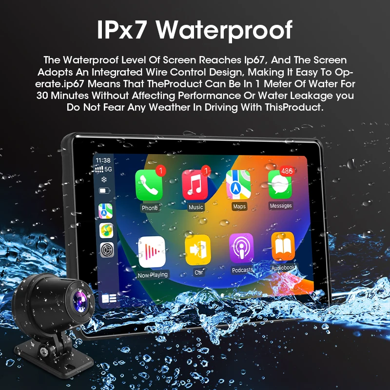 7 inch GPS Navigation Motorcycle Wireless Carplay Android Auto IPX7 Waterproof Portable Screen Car DVR Bluetooth Moto Motorbike
