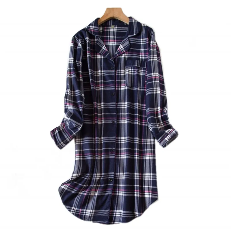 Long Sleeve Sleeping Shirt Nightwear Dress for Woman Plaid Multi Colors Plus Size Shirt Nightdress Cardigan Night for Ladies