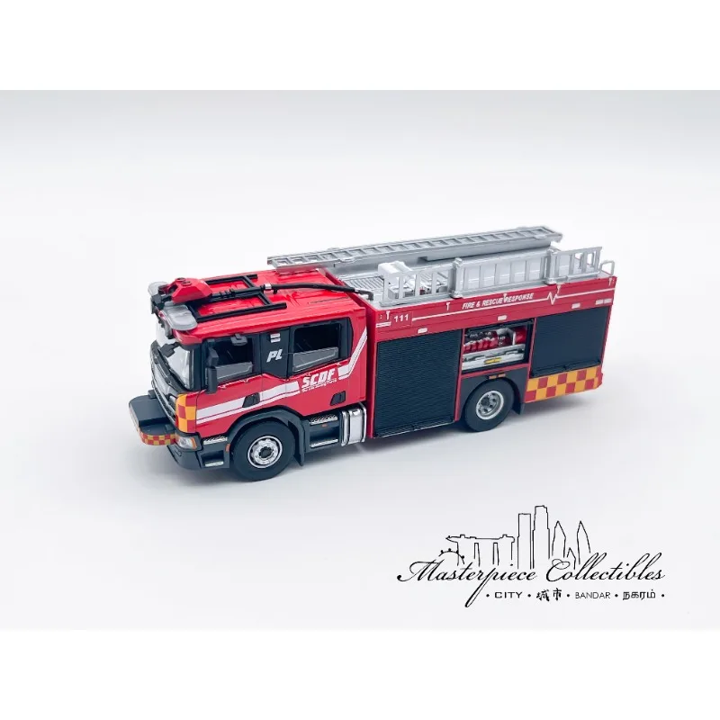 1/64 modelo de carro de liga de simulação de motor de incêndio de Singapura, brinquedo de presente de festival para meninos, ornamento colecionável decorativo para adultos