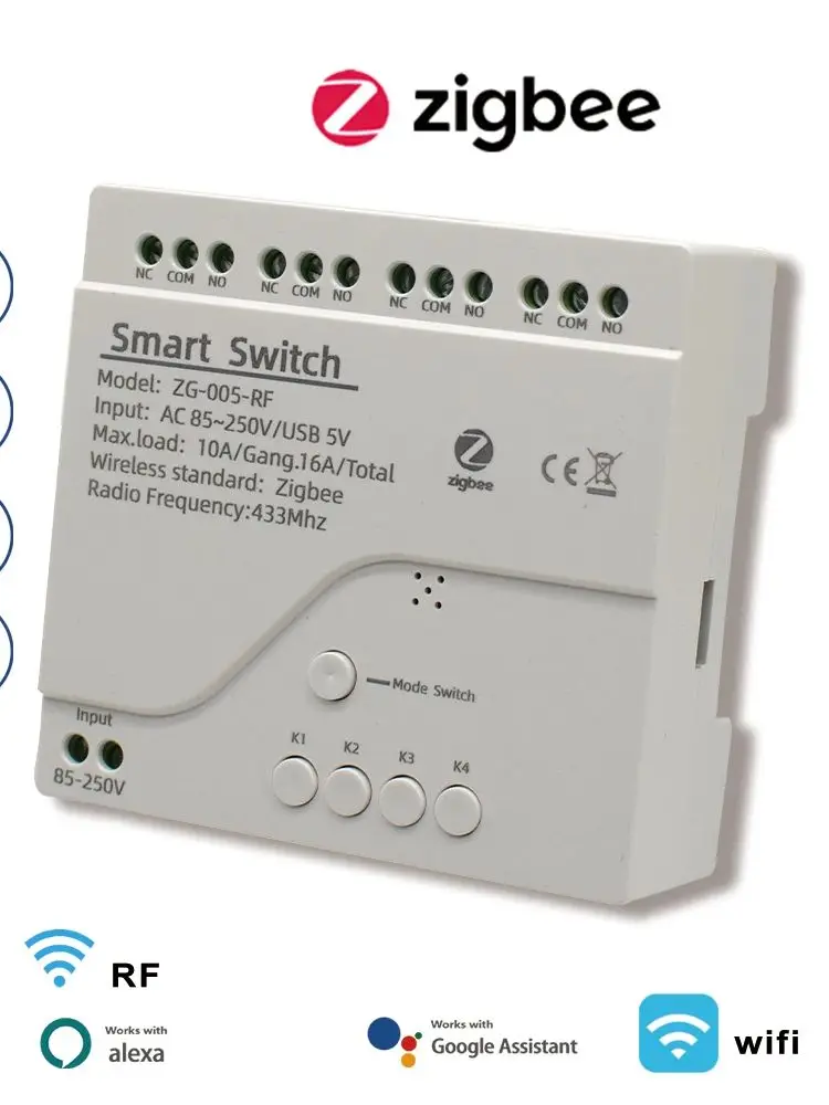 Zigbee Smart Switch Fernbedienung 1/2/4-Kanal Relaismodul 12V 24V 220V Trockenkontakt für Motor Garagentor Licht Kompatibel mit Tuya Alexa