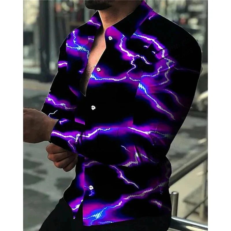 Lightning Hawaiian shirts floral 3D printed shirts men fashion shirt long sleeve casual beach blouse lapel blouse men's clothing