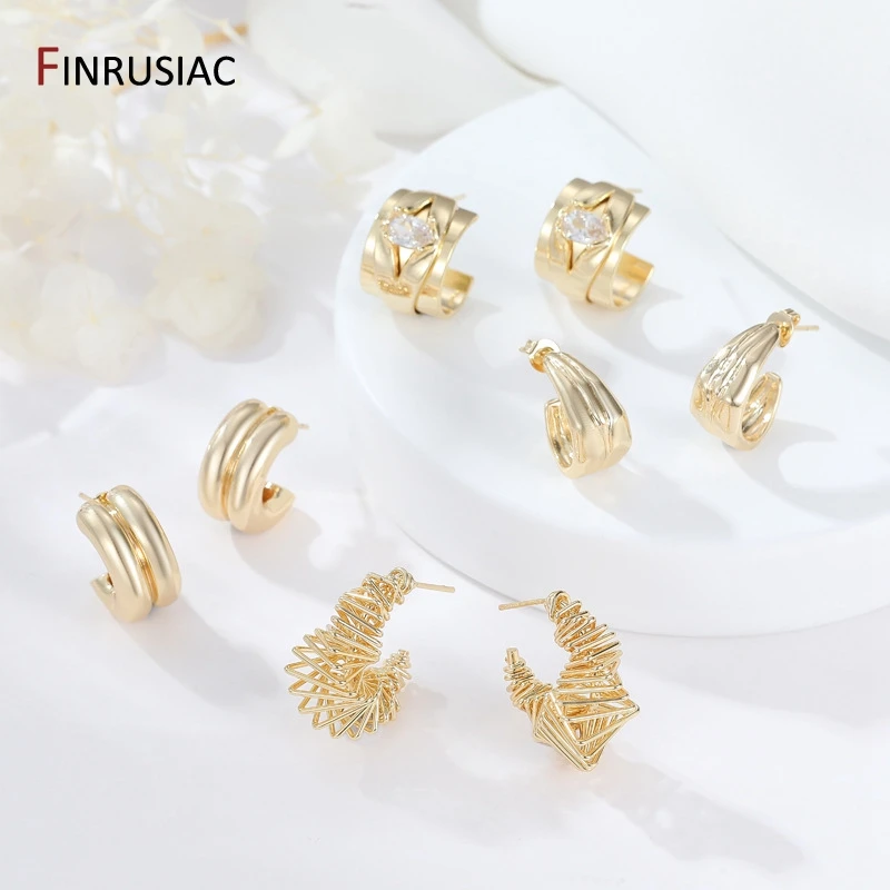FINRUSAIC Geometry Gold Plated Hoop Earrings For Women Exquisite Trendy C-Shape Stud Earrings Huggie Earrings Women Jewelry