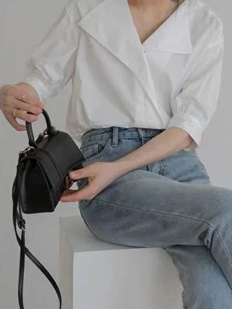 

Рубашки с v-образным вырезом, женские летние топы с короткими рукавами-фонариками, модные простые офисные женские элегантные топы во французском стиле, универсальные, темпераментные, уютные