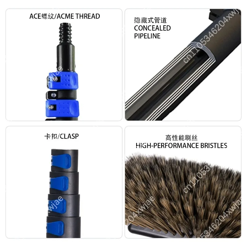Aluminum Telescopic Water Flush Brush Solar PV Panel Cleaning Kit Photovoltaic Surface Washing Maintenance Accessory