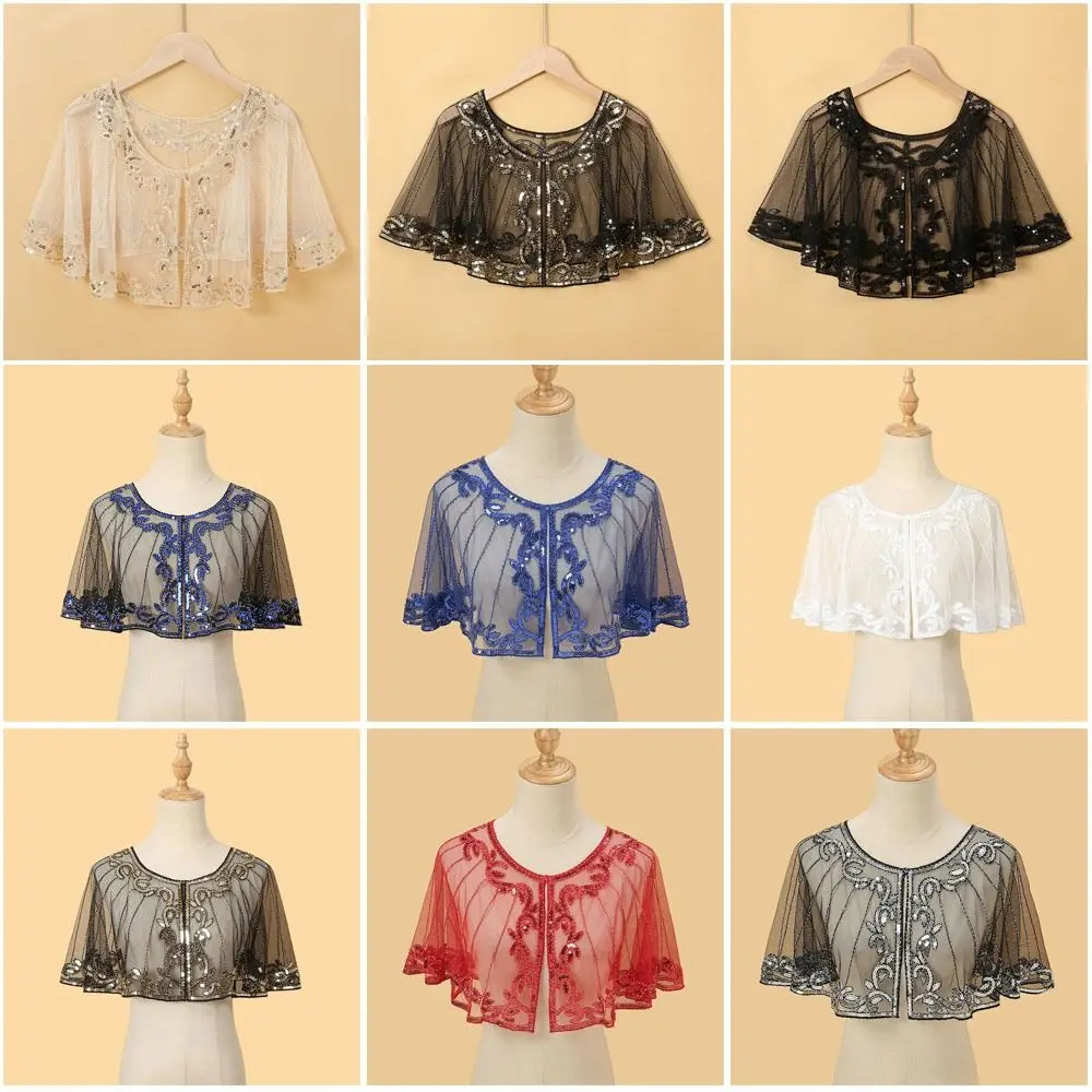 High Quality Thin Party Shawl Sequin Shiny Flapper Shawl Sunscreen Clothing Polyester Short Coat Casual Evening Gowns