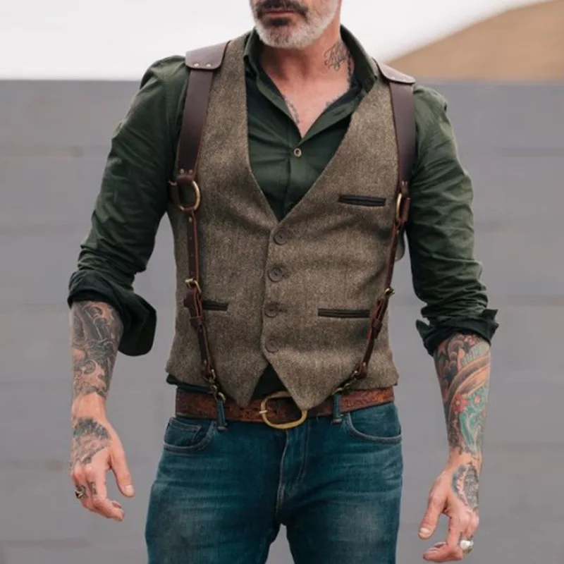 

Men's Suit Vest Herringbone V Neck Business Formal Dress Waistcoat for Wedding Suit or Tuxedo