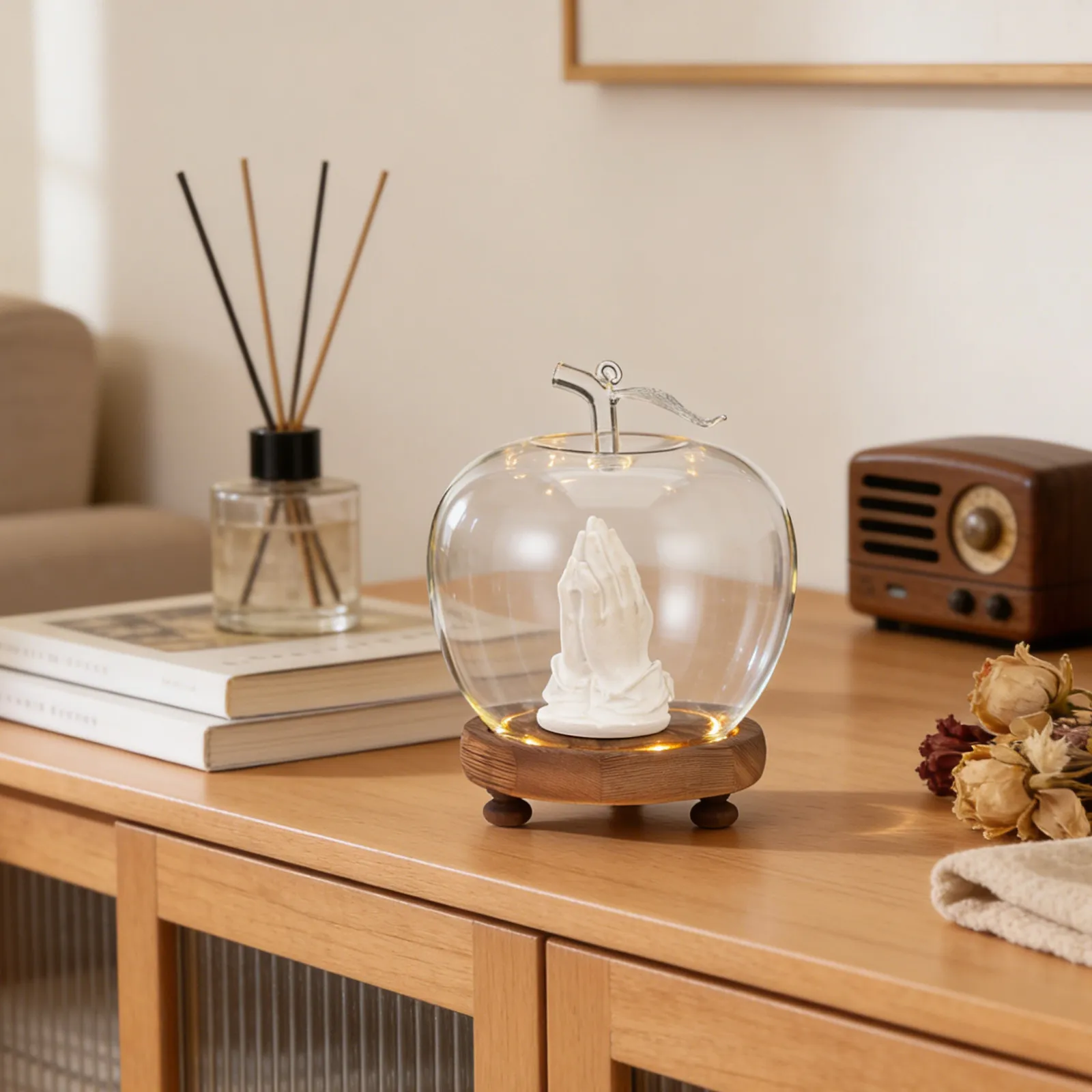 

Стеклянный купол для цветов с подсветкой и плоским основанием для декора внутри и снаружи помещений, креативный настольный демонстрационный футляр, прозрачный стеклянный купол