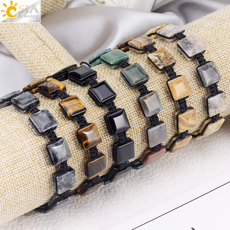 CSJA Kristall-Elastik-Armband Vintage Handgefertigter Charm Naturstein Rechteckiges Armband Schmuck Damen Herren Armreif Accessoire H871 – Detail 16