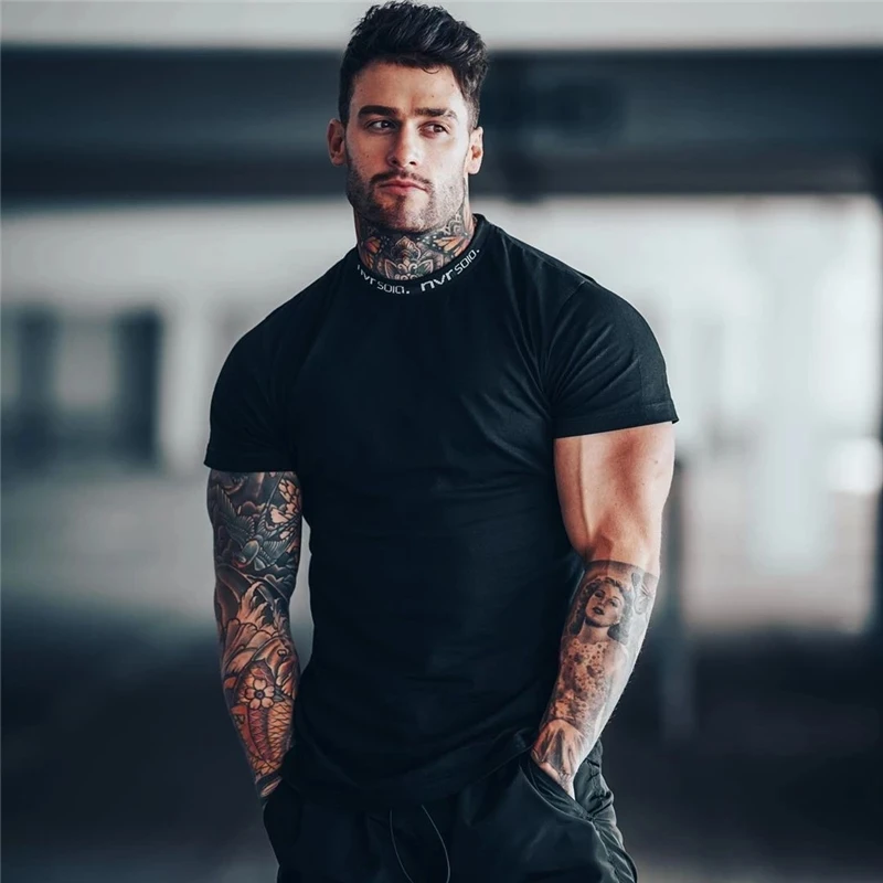 

2022 Gyms T-shirt Men Short sleeve Cotton T-shirt Casual Slim t shirt Male Fitness Bodybuilding Workout Tee Tops Summer clothing