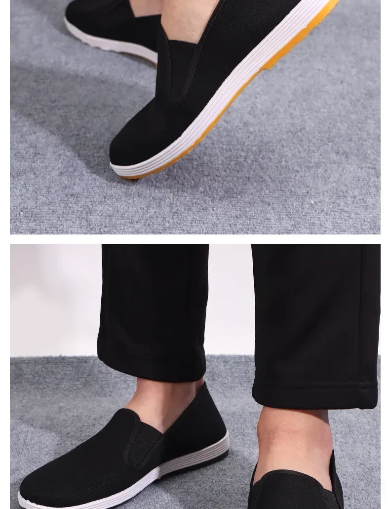 Verpackte alte Peking-Stoffschuhe für Herren, Slip-On Freizeitschuhe, atmungsaktive schwarze Leinenschuhe zum Fahren und für den täglichen Gebrauch. – Detail 11