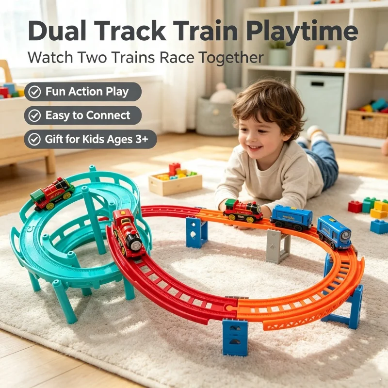 Wooden Track Toys set Multi-layer Spiral Track Slide Bridge Piers Wooden Train Track Accessories Railway Toys Halloween gift