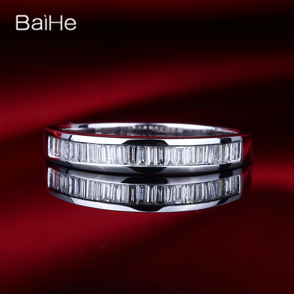 BAIHE Sterling Silver 925 0.29CT H/SI Baguette Cut Natural Diamond Ring Men Women Wedding Trendy Fine Jewelry Anillo de diamante