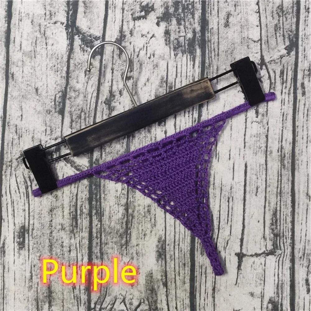 1pc Sexy Women\'s Hand Crochet Bikini Thongs T-Back G-strings Panties Lingerie Solid Color Female Briefs Underwear