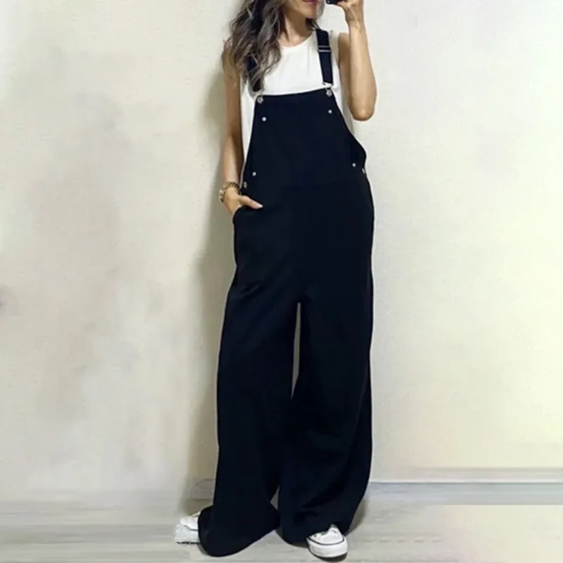 

Pant Women Vintage Overalls Wide Leg Long Pants High Waist Straight Trousers Y2k Streetwear Elegant Splice Work Casual Spring