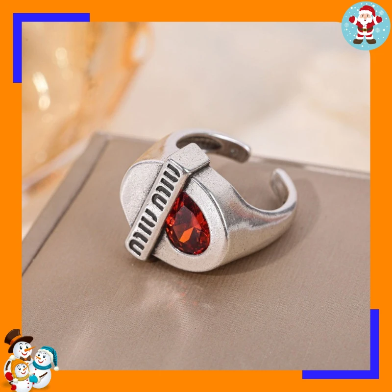 Light Luxury Ruby Open Ring Niche Design Personality High Sense Retro Exquisite Marking Ring Zircon