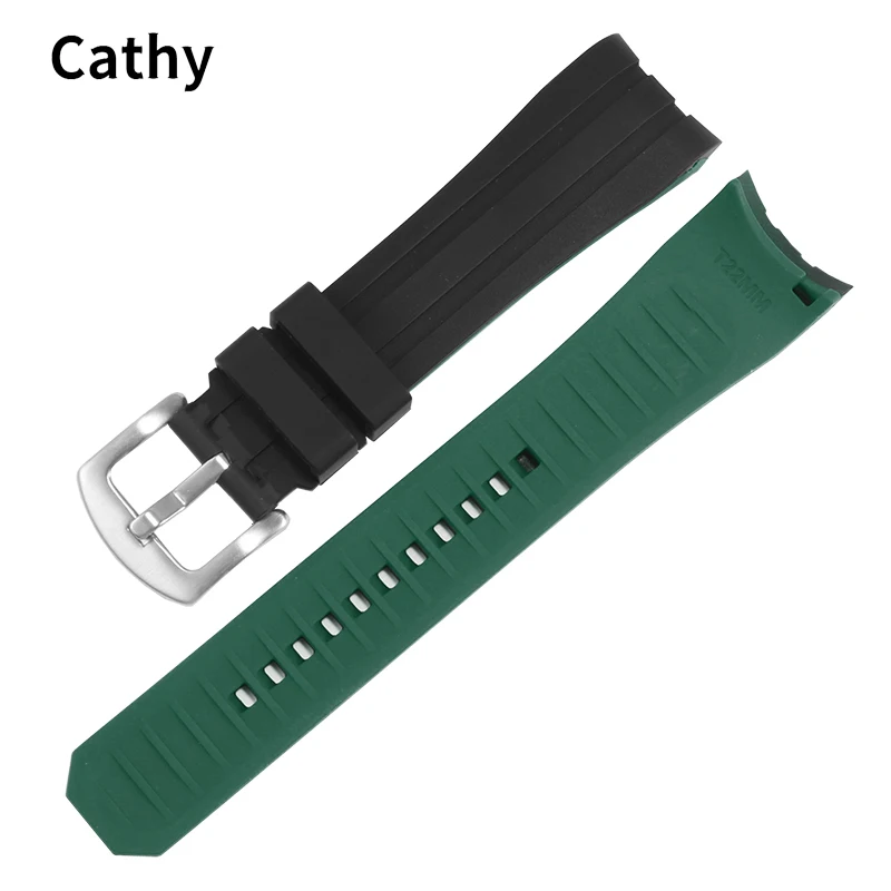 Silicone Watch Strap for Casio Tissot Seiko No. 5 Green Submariner Citizen City Arc Shield Sweat-Proof Rubber Watchband 20 22mm