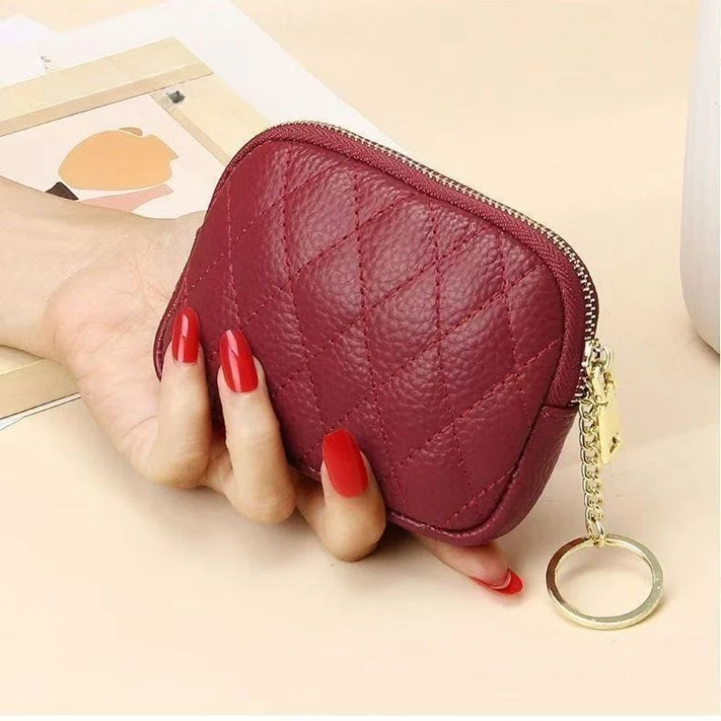 Mini monedero de cuero genuino con capa de cabeza, tarjetero de piel de vaca, billetera hecha a mano con cremallera, funda para llave de coche, billetera corta para mujer