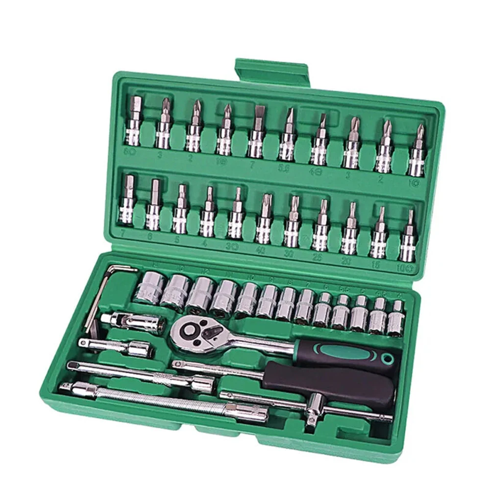 Car Repair Tool set 46pcs 1/4-Inch Socket Set Car Repair Tool Ratchet Torque Wrench Combo Tools Kit Auto Repairing Tool Set