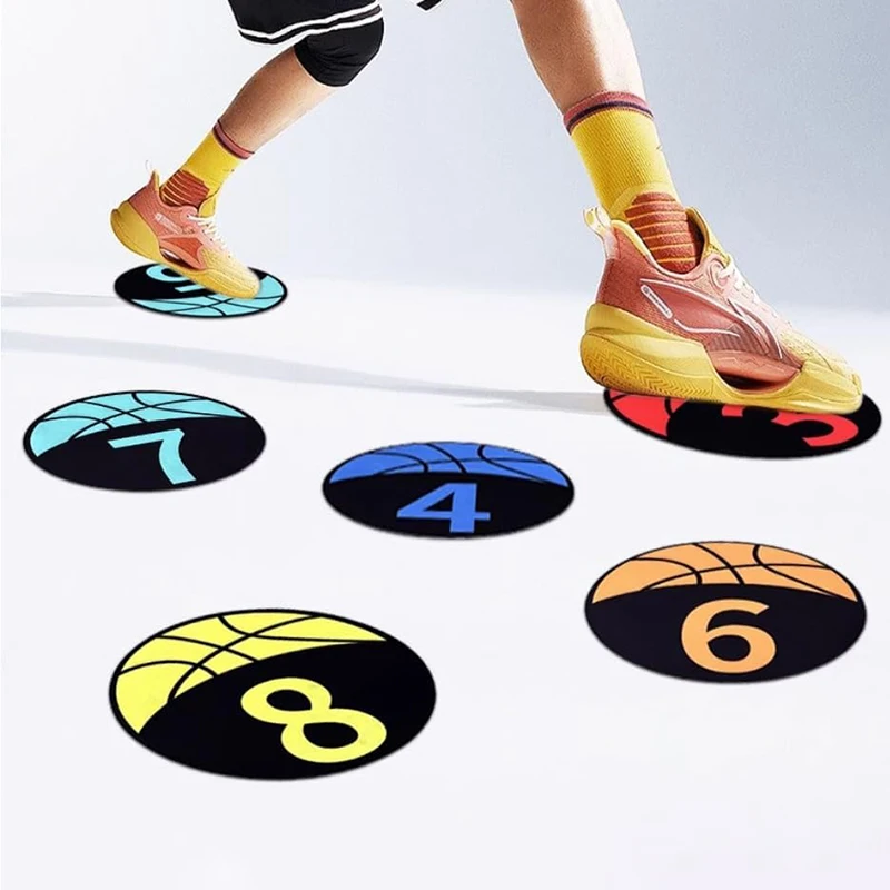 Basketball Spot Marker 5 or 10-Pack 9 Inches Colorful Anti-Slip Rubber Sports Basketball Training Markers Round Flat Number Dots