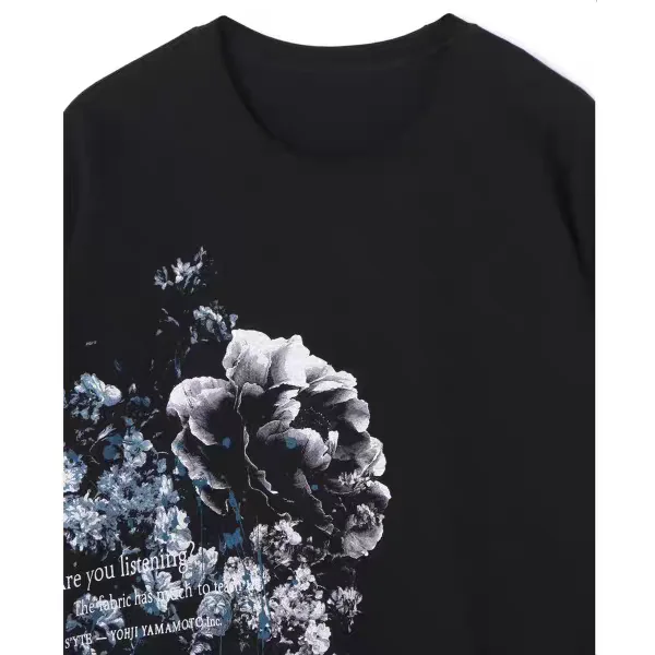 YAMAMOTO-Style T-shirt,HighQuality Dark Theme"Blue Forest Flowers" Pattern Printed