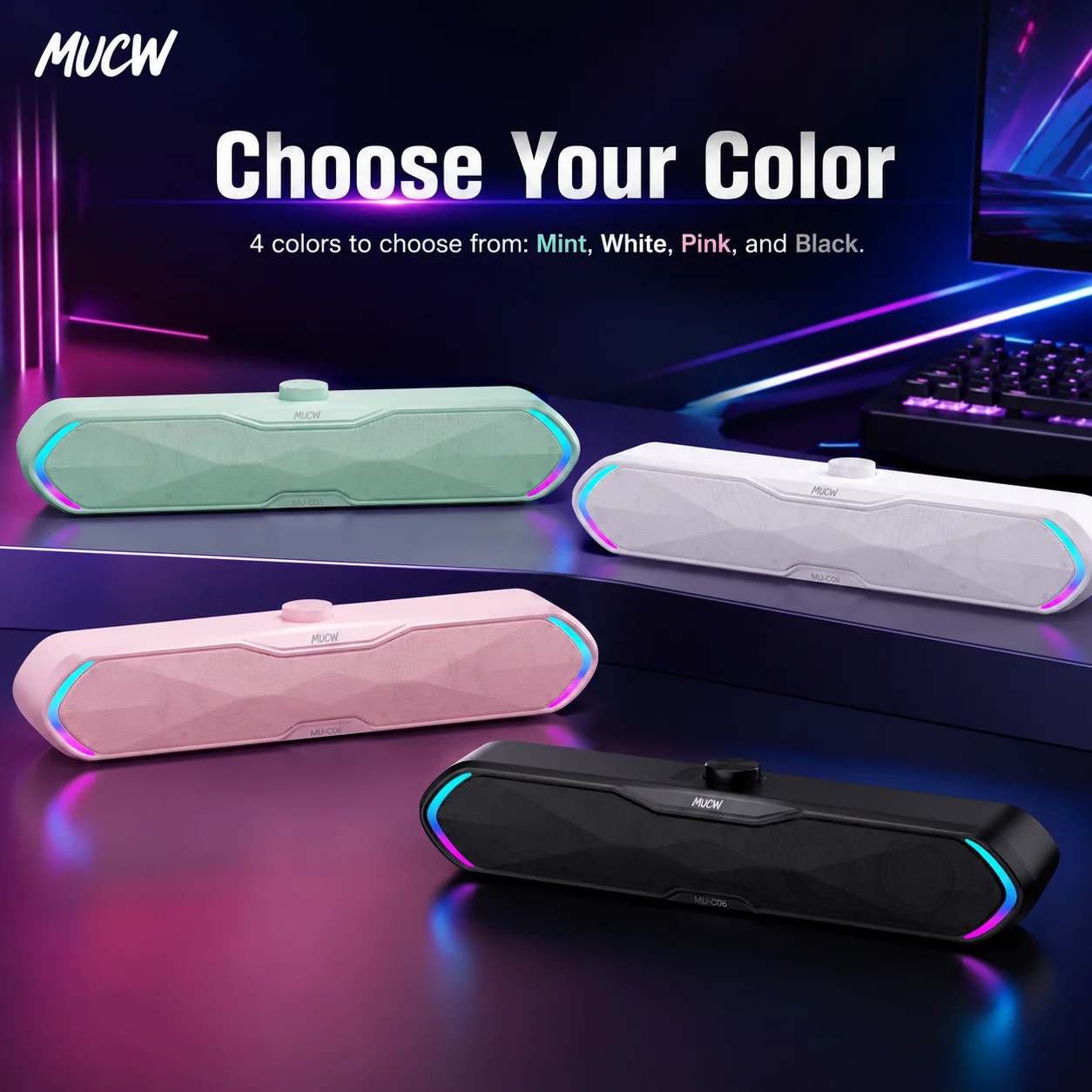 Rgb Computer Soundbar For Pc - MUCW MU‑C06 PC-Soundbar RGB Gaming-Computerlautsprecher USB