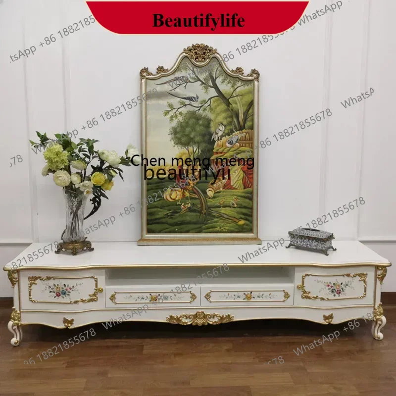 

D178 Y Simple European TV Cabinet American Solid Wood Painted Living Room French Carved Floor Cabinet