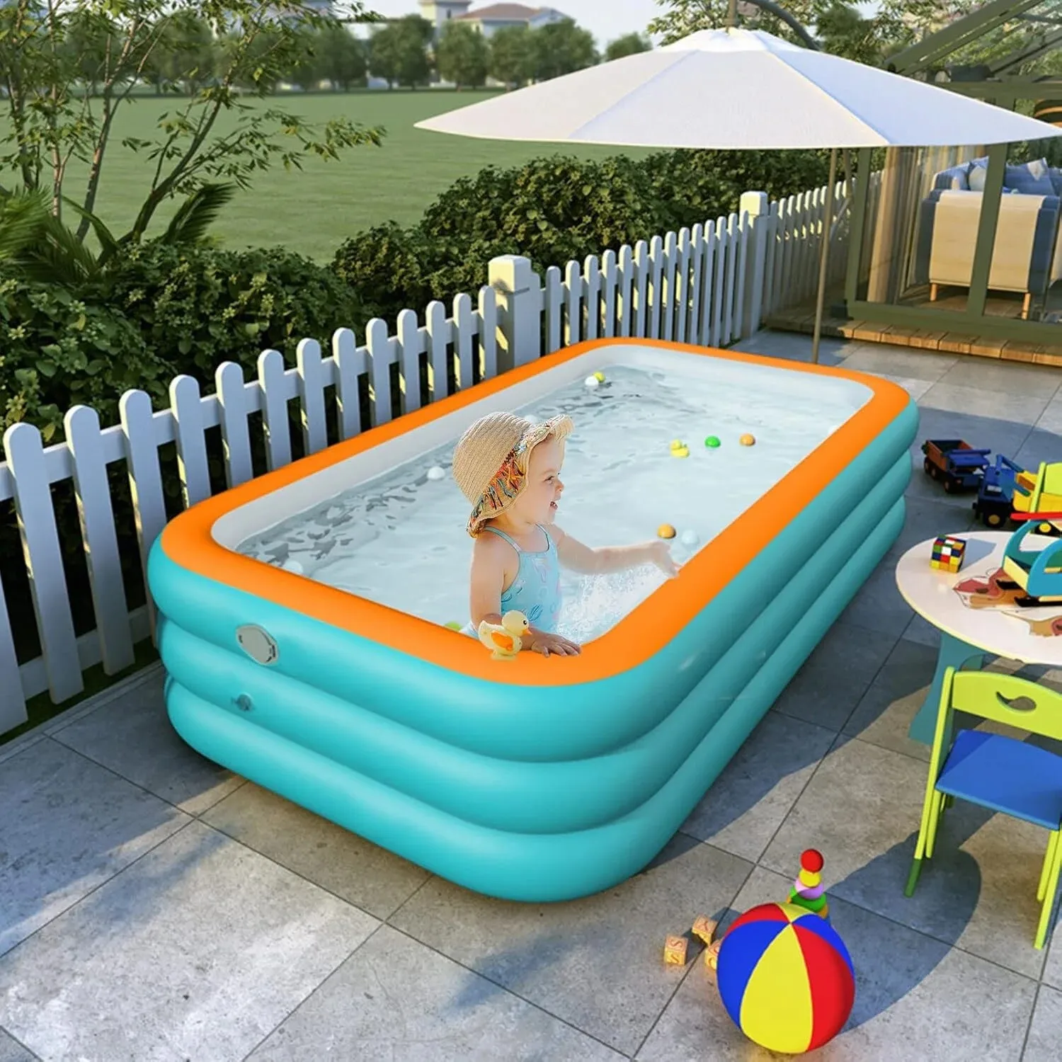 

102x63x22 Inch Extra Large Inflatable Swimming Pool for Family Kids Adults Summer Water Fun