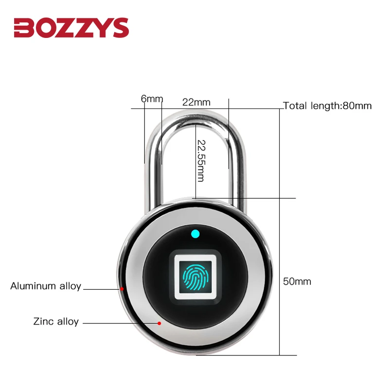 Smart Fingerprint Padlock IP68 Waterproof 0.5s Unlock 20 Fingerprints USB Rechargeable for Travel Toolbox Storage Silver