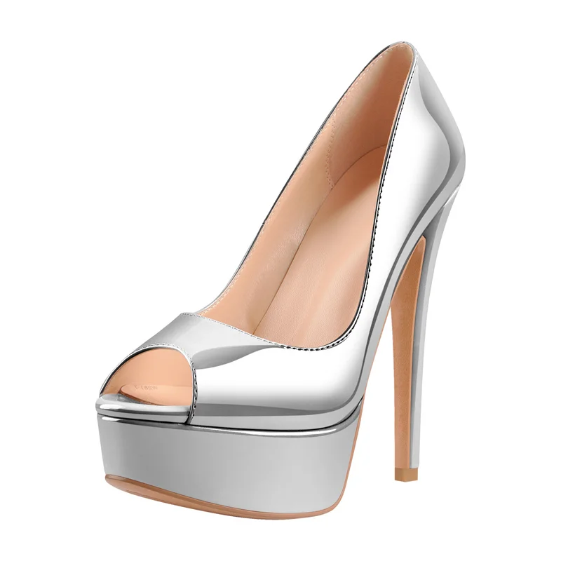 Onlymaker Women Platform Peep Toe High Heel Sandals Nude Patent Leather Sexy Elegant Stiletto Heels Sandals Prom Big Size
