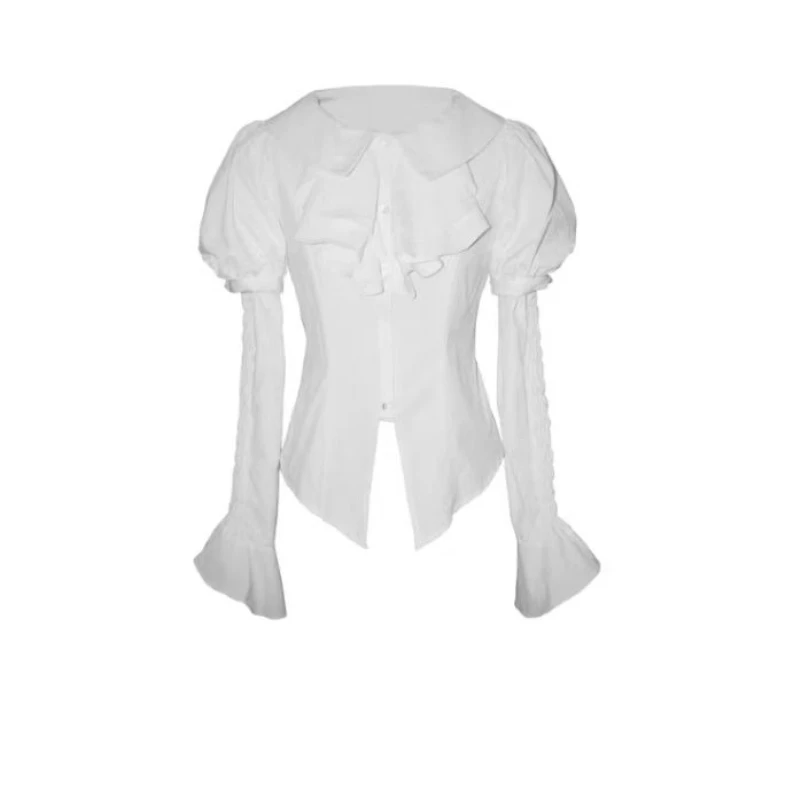 日本のゴシックダークロリータスタイルブラウス女性ヴィンテージフリルピーターパン襟取り外し可能な袖シャツ原宿 Y2k スリムトップ