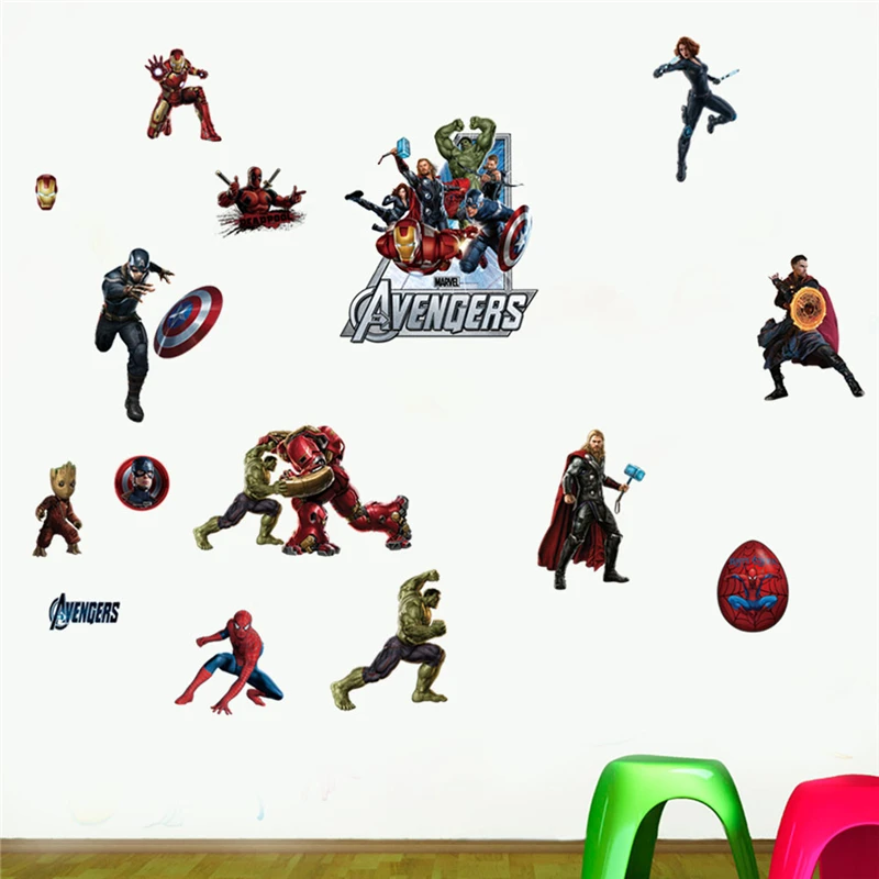 Marvel Superhero Captain America Hulk Heroes Wall Stickers For Kids Room Home Bedroom PVC Decor Cartoon Movie Mural Art Decals