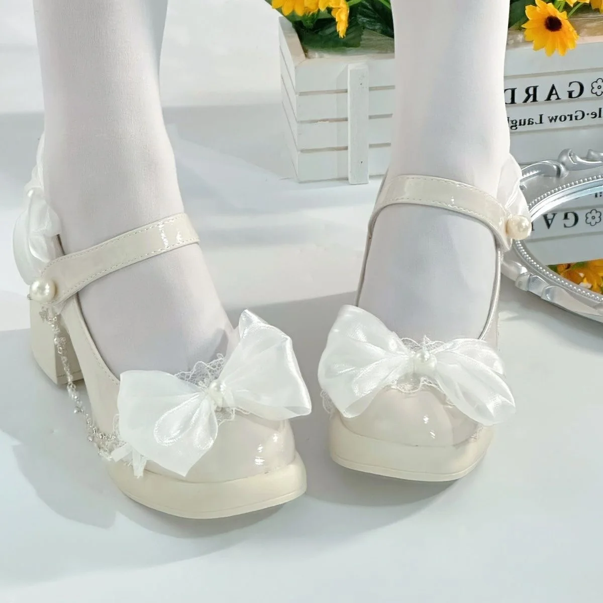 

shoes for woman white Mary jane shoes bow lolita cosplay accessories y2k heels elegant Wedding shoes cute shoes Wedge heel