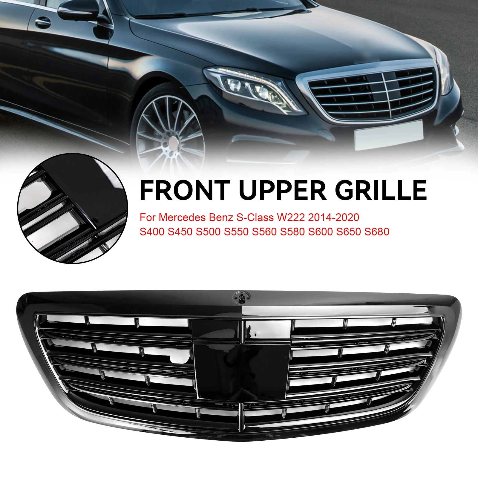 Artudatech Front Grill Grille Fit Mercedes-Benz S-class W222 S500 S550 S600 2014-2020 W/ACC