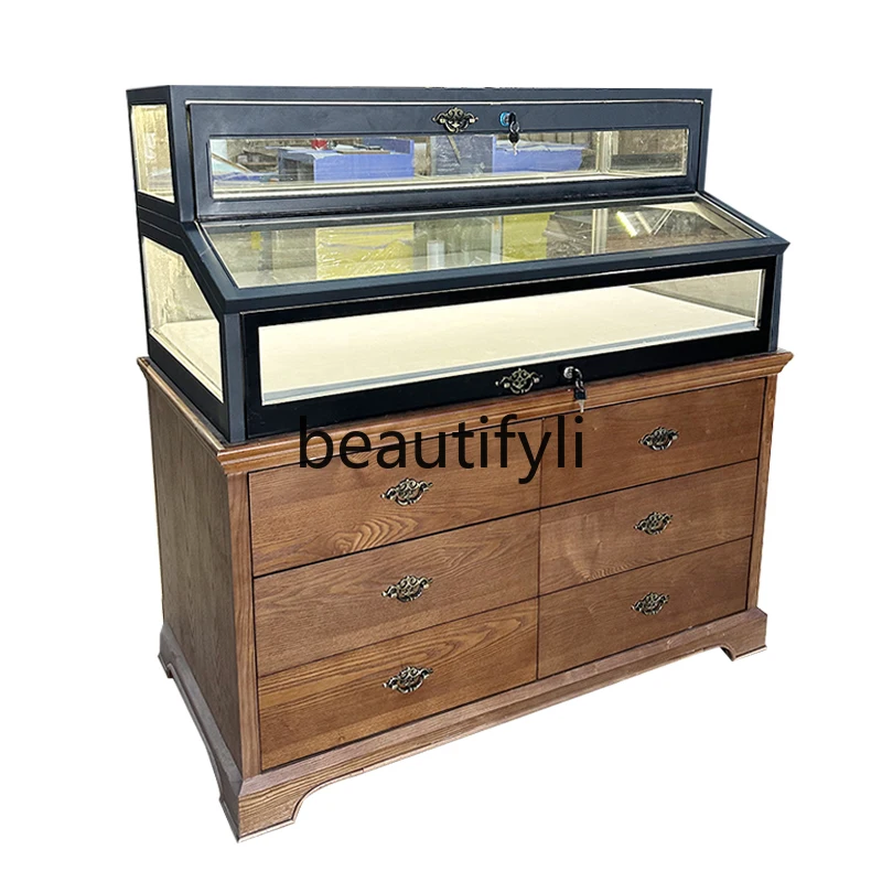 

Vintage Glass Display Cabinet Jewelry Display Cabinet Women's Clothing Store Island Shelf Display Rack