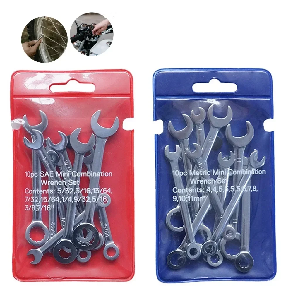 

10pcs Mini Spanner Wrenches Set Hand Tool Key Ring Spanner Explosion-proof Pocket British/Metric Type Wrenches