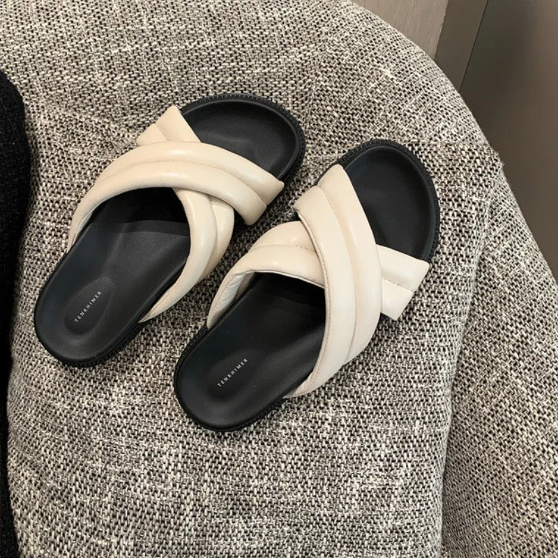 2023Women Summer Slippers  Versatile Fashion Women Shoes Cross Strap Thick Sole Slippers Shoes for Women Zapatos De Mujer