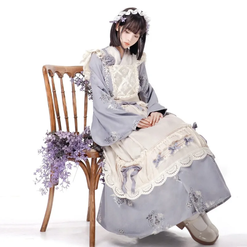 Lolita Dress Traditional Chinese Hanfu Style Purple Long Dresses White Apron 2 Pcs Sweet Retro Costume Full Set for Women - view 4
