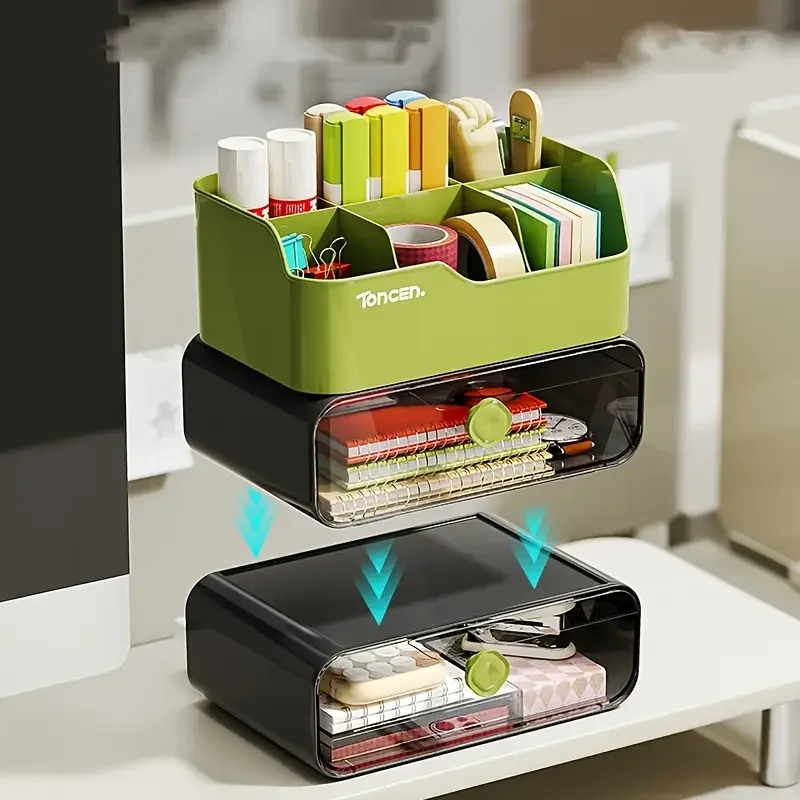 3 Layers Desk Organizer With Drawers Multifunctional Office Accessories Storage Box Stationery Desktop School Supplies view 5