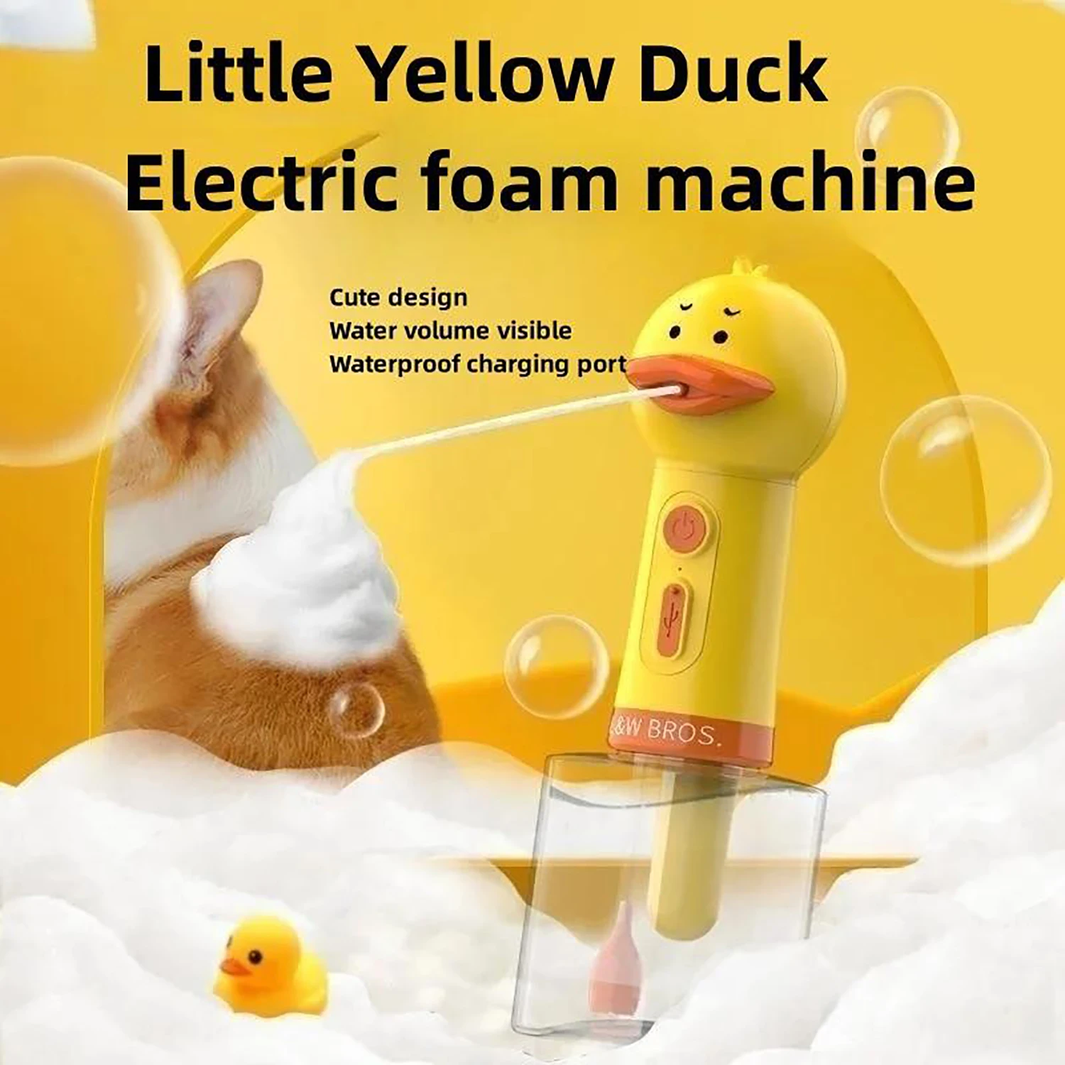 Handhold Electric Little Yellow Duck Bubble Machine Foam Dispenser Dogs Cleaning Shower Gel Dilution Bottle Pets Bathing Bubbler