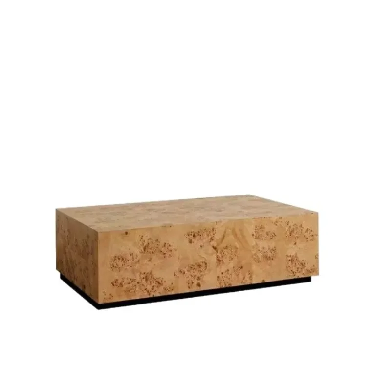 Retro Burl Wood Square Coffee Table French Vintage Style Solid Wood Tea Desk for Villa Living Room Furniture