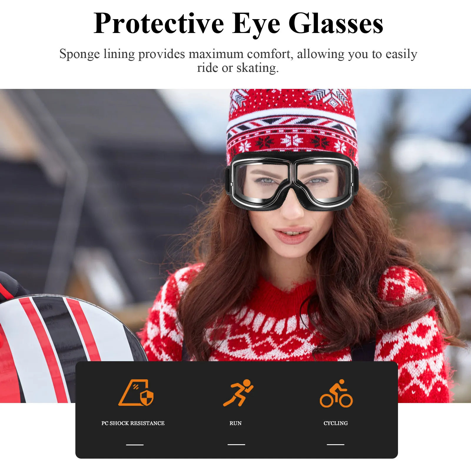 

1 шт. Защитные очки для активного отдыха, ветрозащитные, с прочными поликарбонатными линзами и мягкой оправой, регулируемые, для спорта и активного отдыха